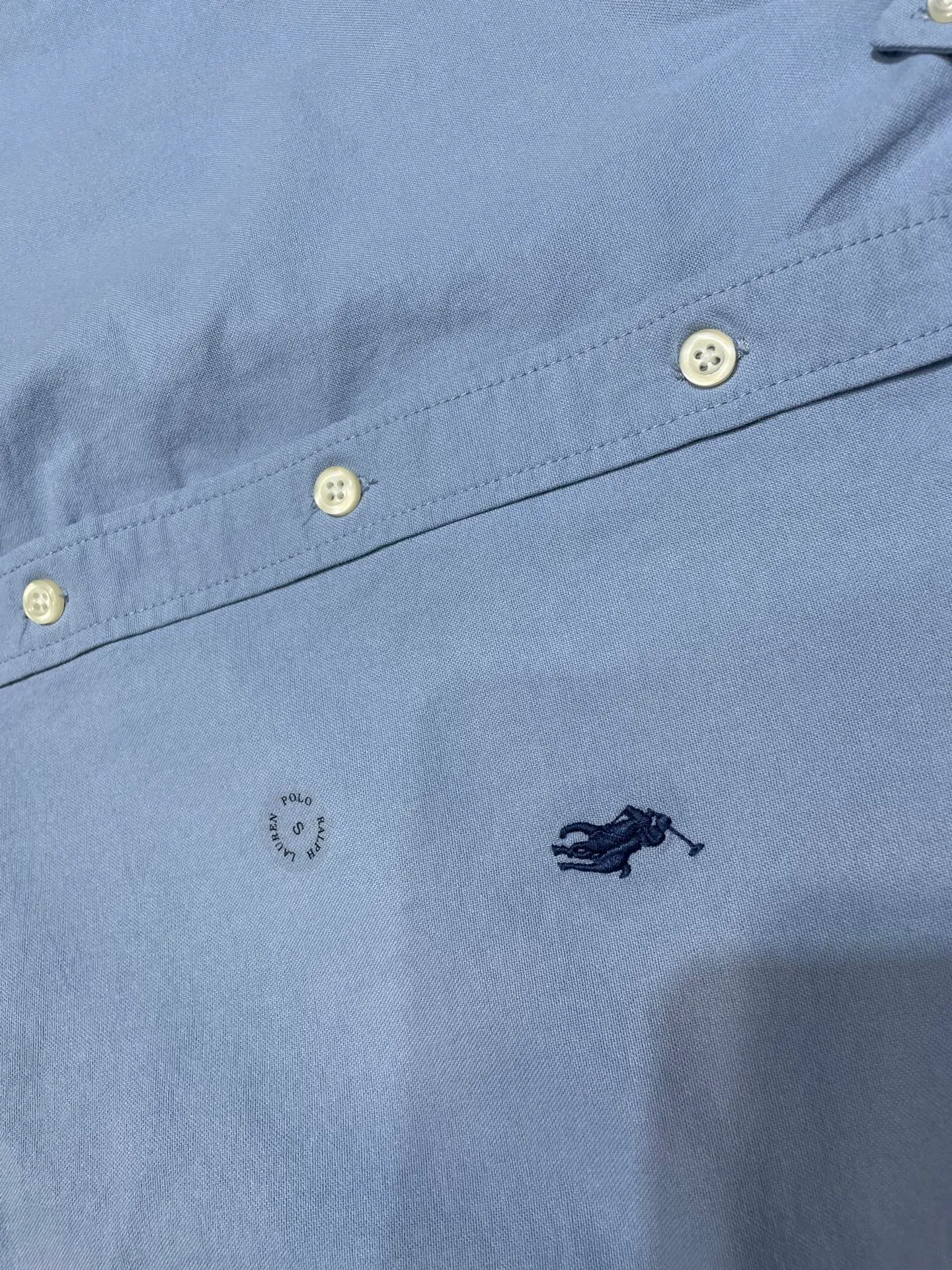P370 Ralph Lauren 🌟 War Horse solid color shirt, macaron color, white upper body, loose fit, contrasting embroidery design on the cuffs and chest, button closure, can be paired with a skirt of the same color Size: xs-xl